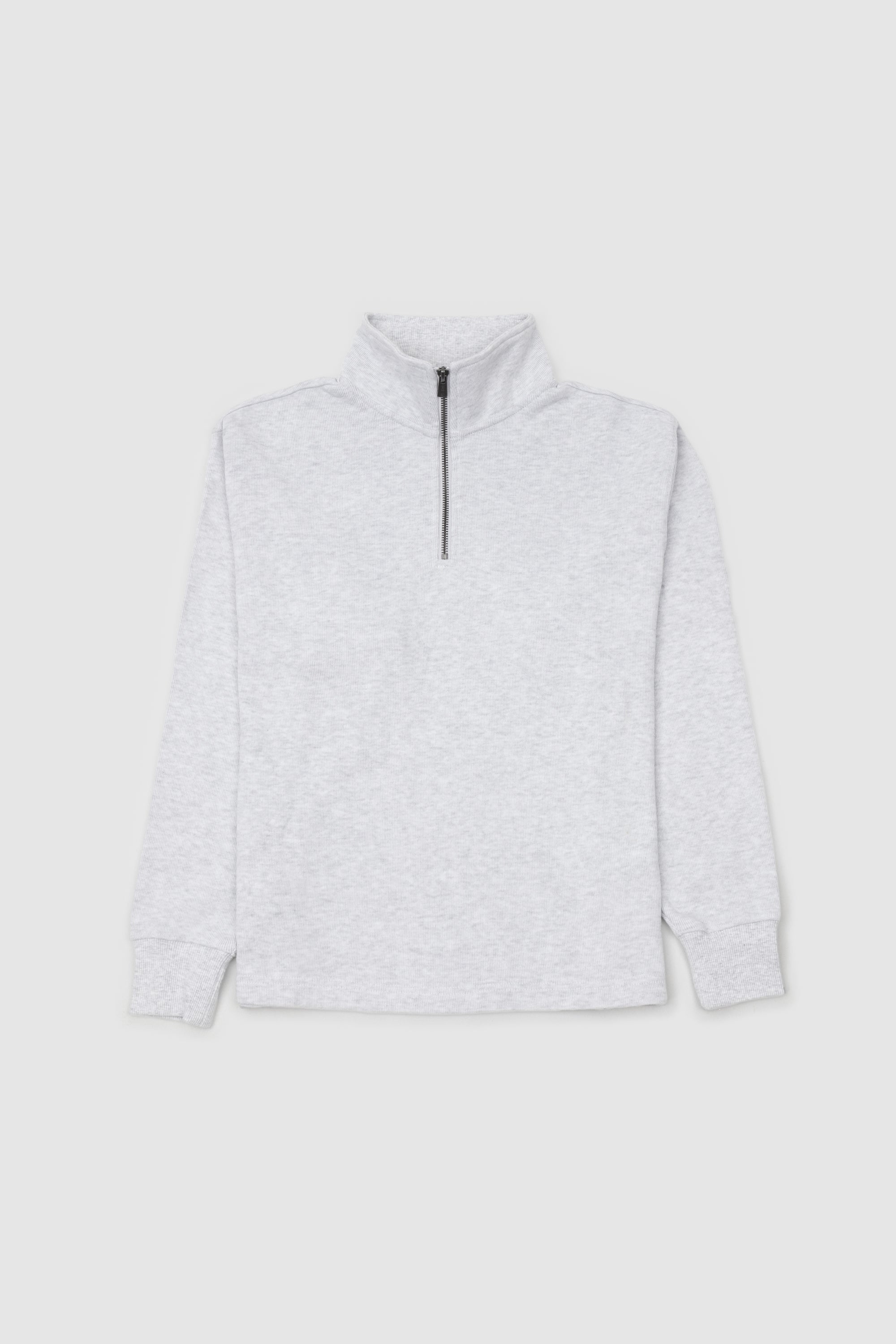 Mens Ribbed Quarter Zip White Marle