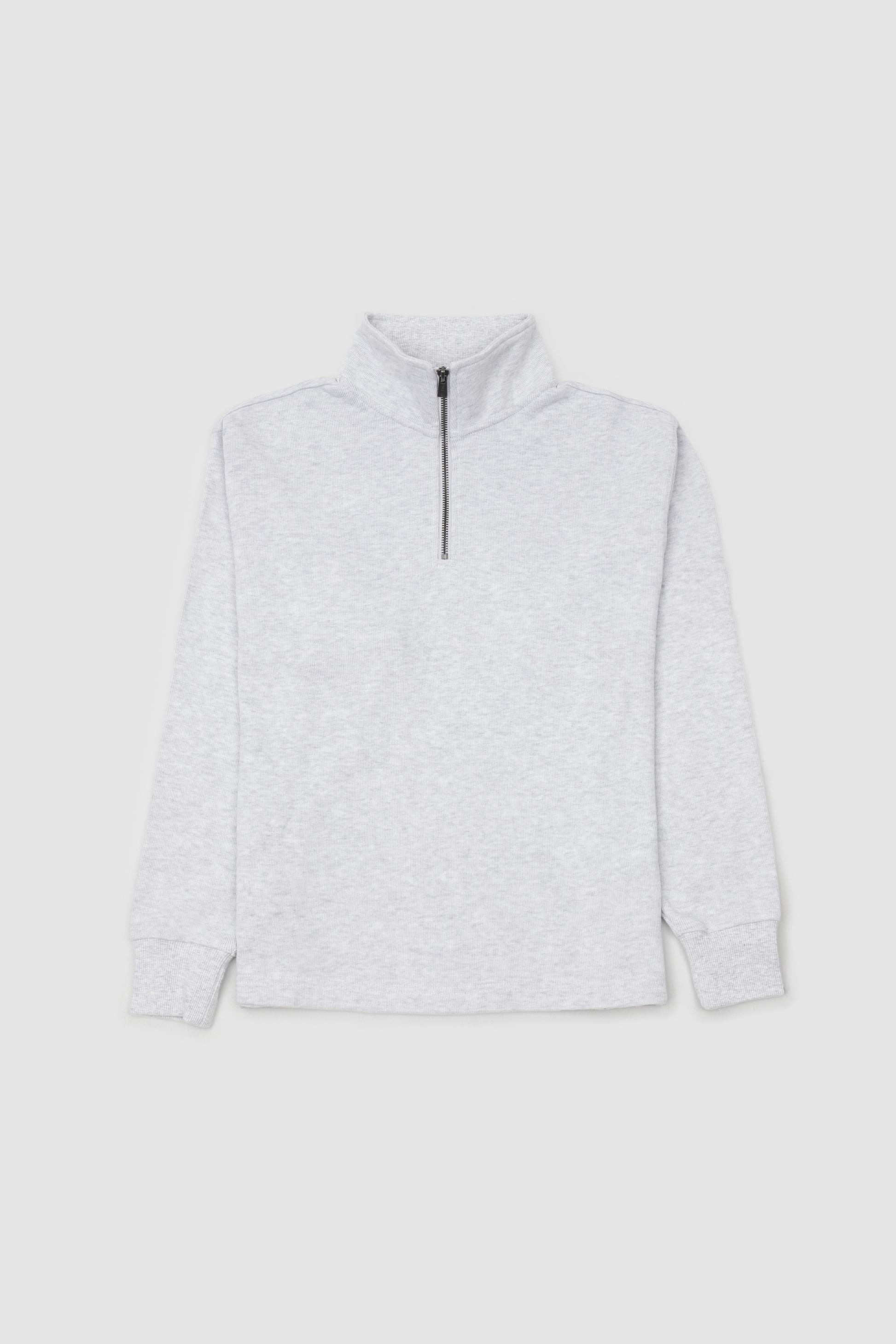 Mens Ribbed Quarter Zip White Marle