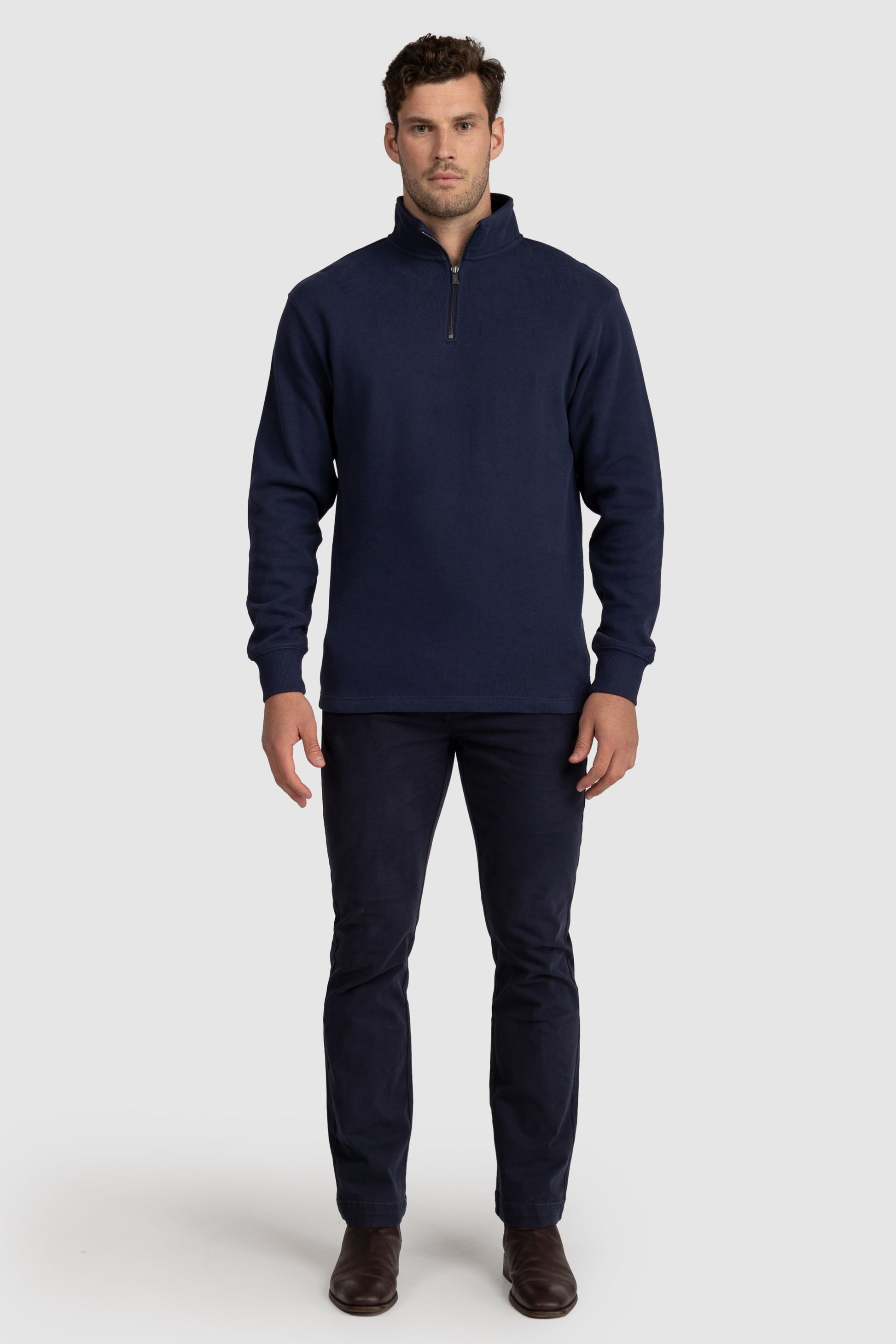 Mens Ribbed Quarter Zip Navy