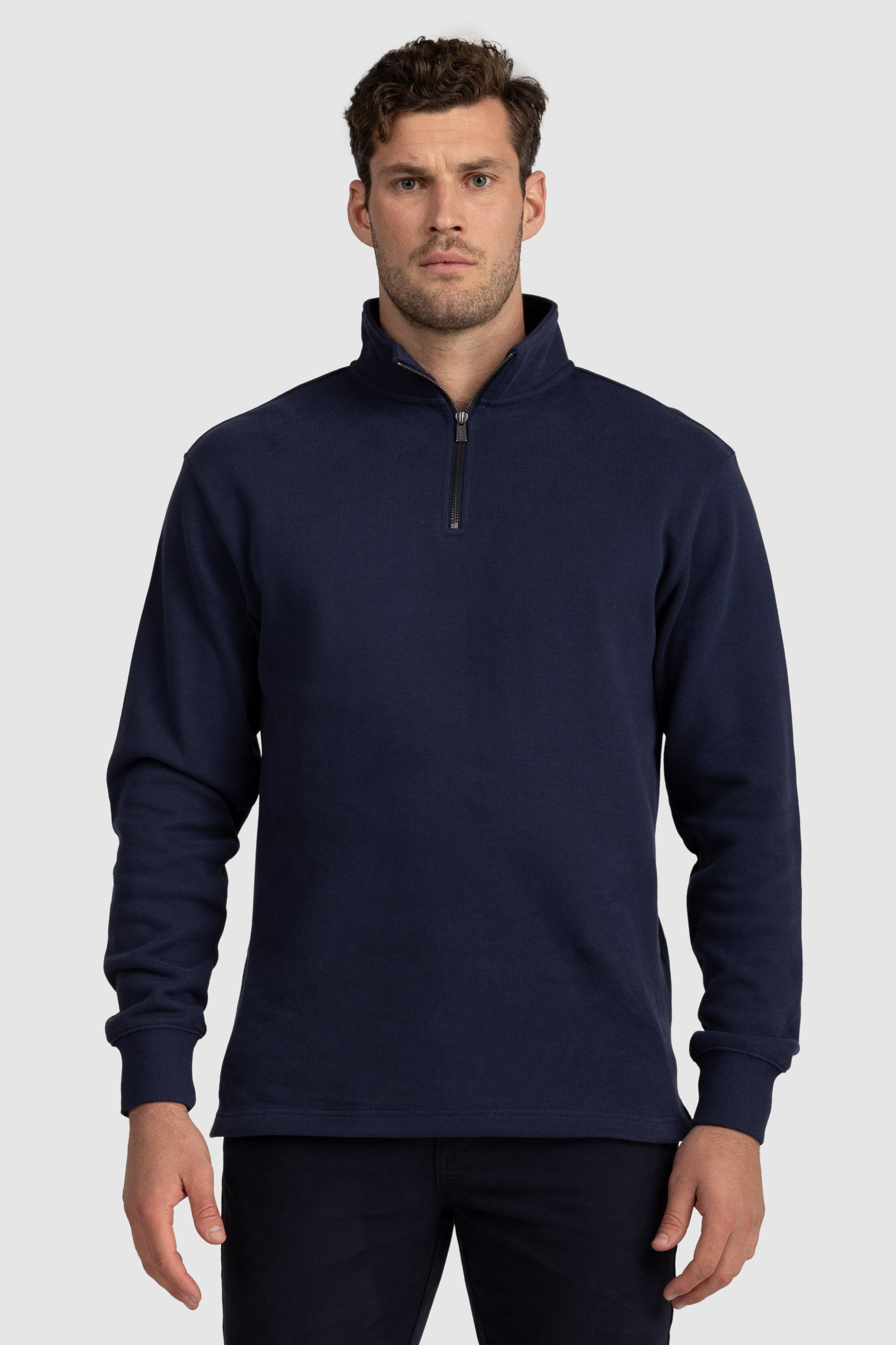 Mens Ribbed Quarter Zip Navy