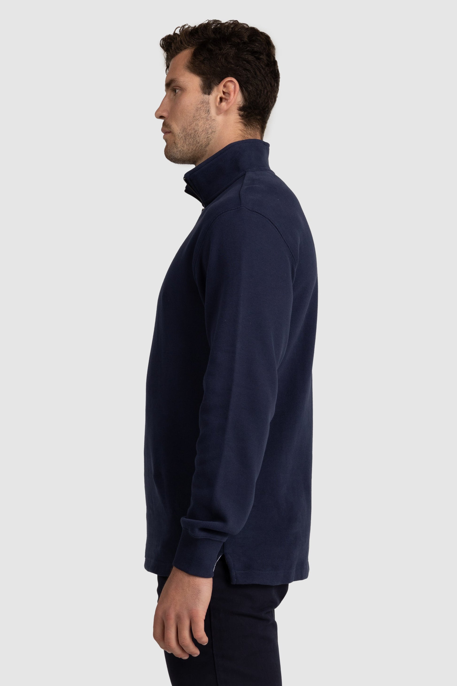Mens Ribbed Quarter Zip Navy