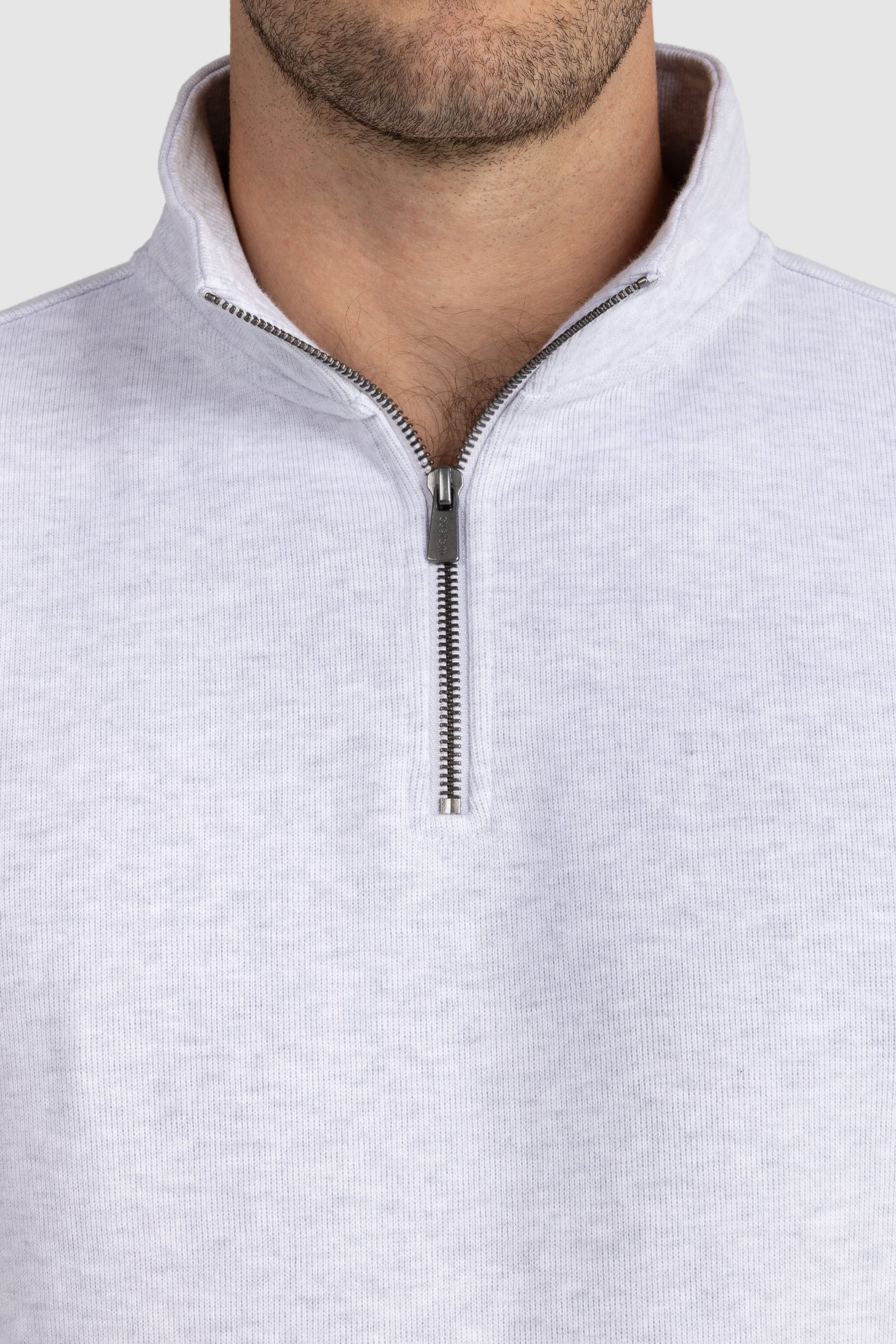 Mens Ribbed Quarter Zip White Marle