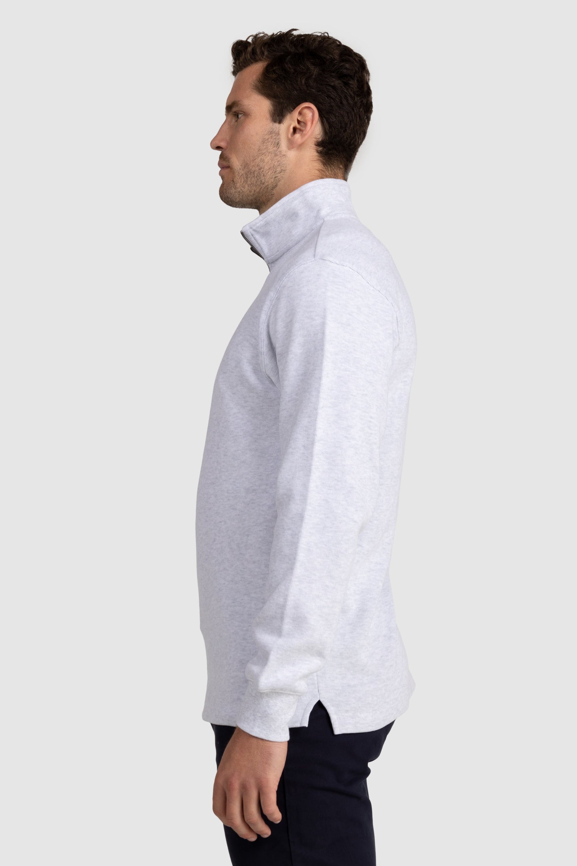 Mens Ribbed Quarter Zip White Marle