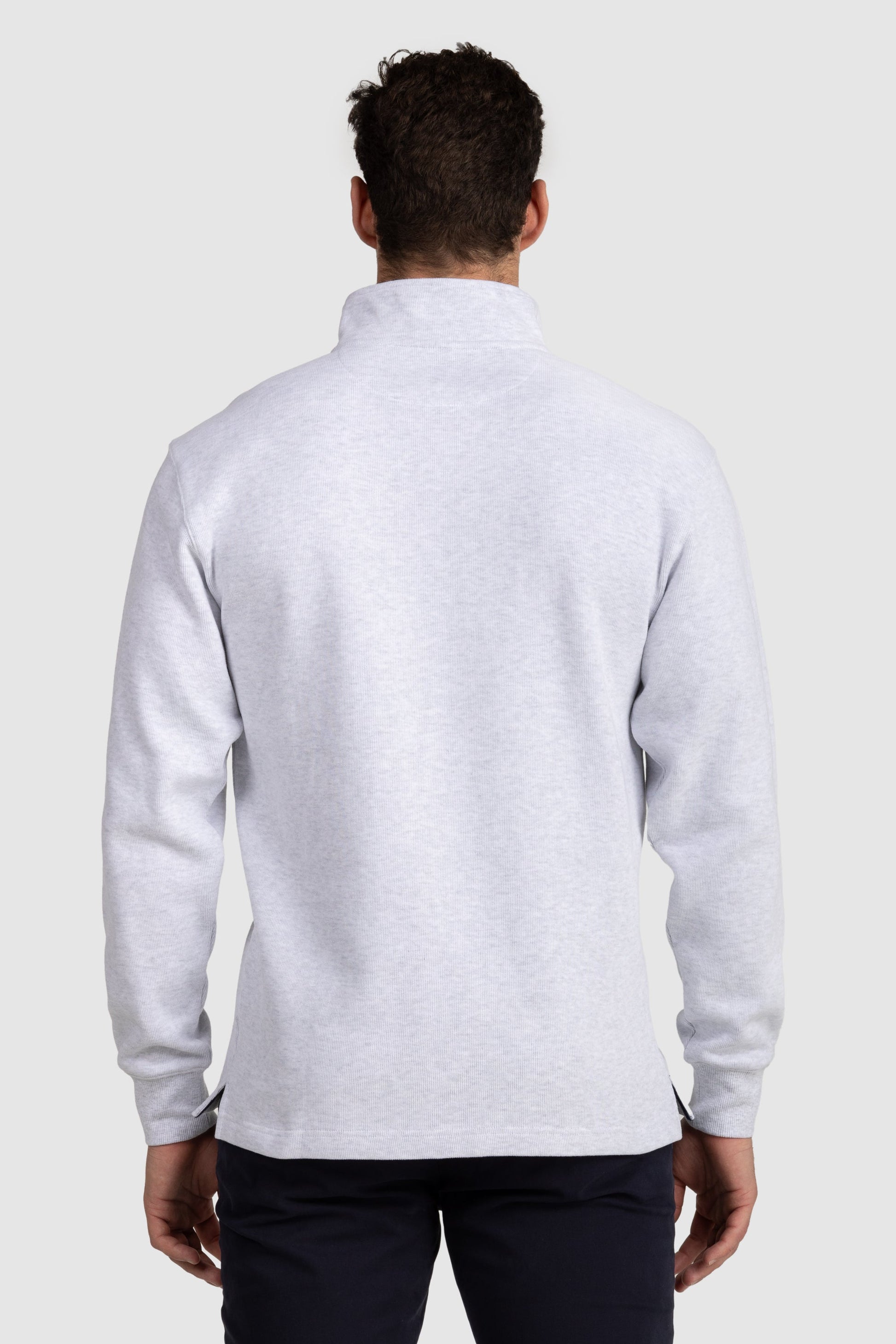 Mens Ribbed Quarter Zip White Marle