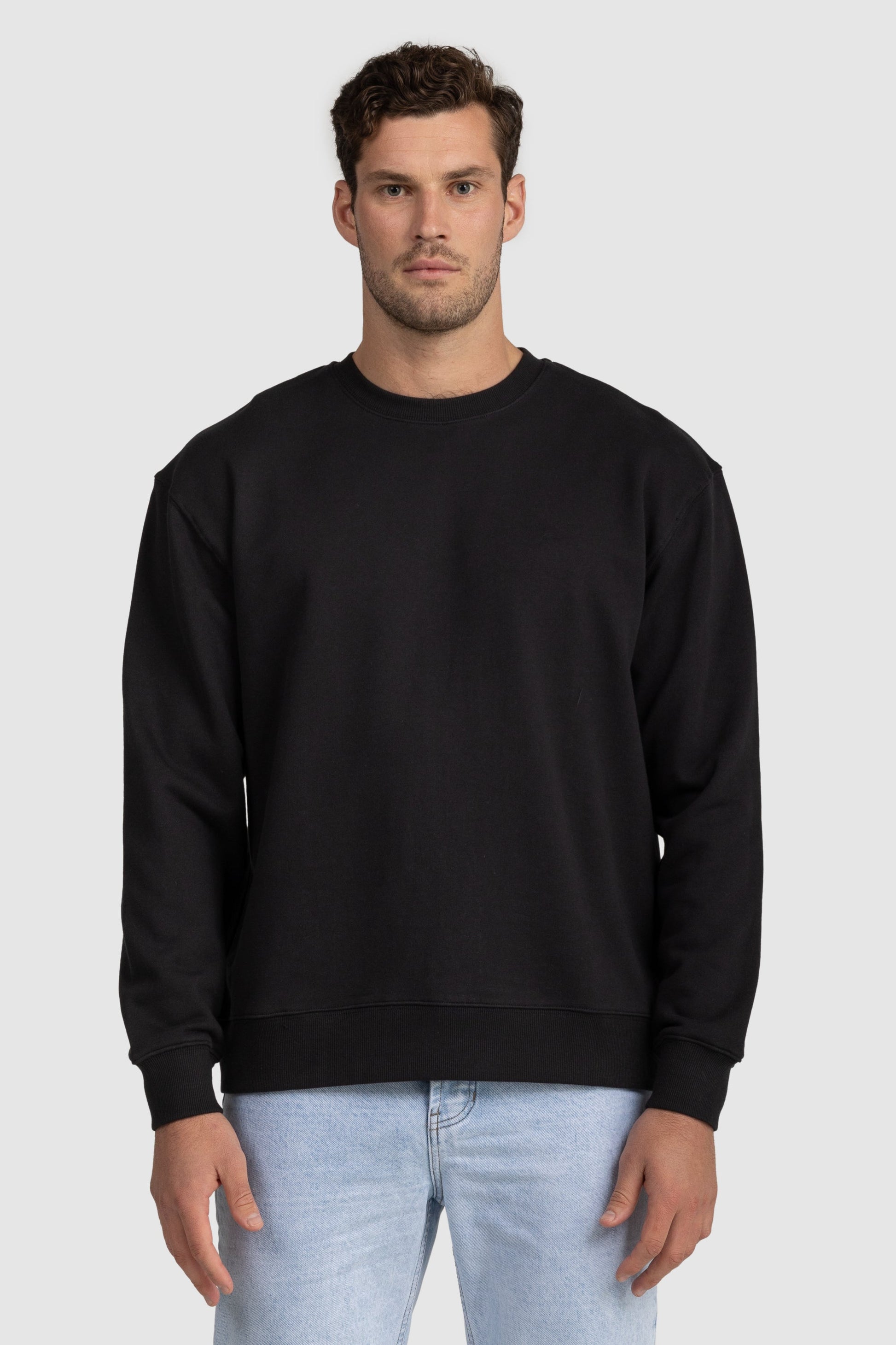 Unisex French Terry Crew Neck Jumper Black