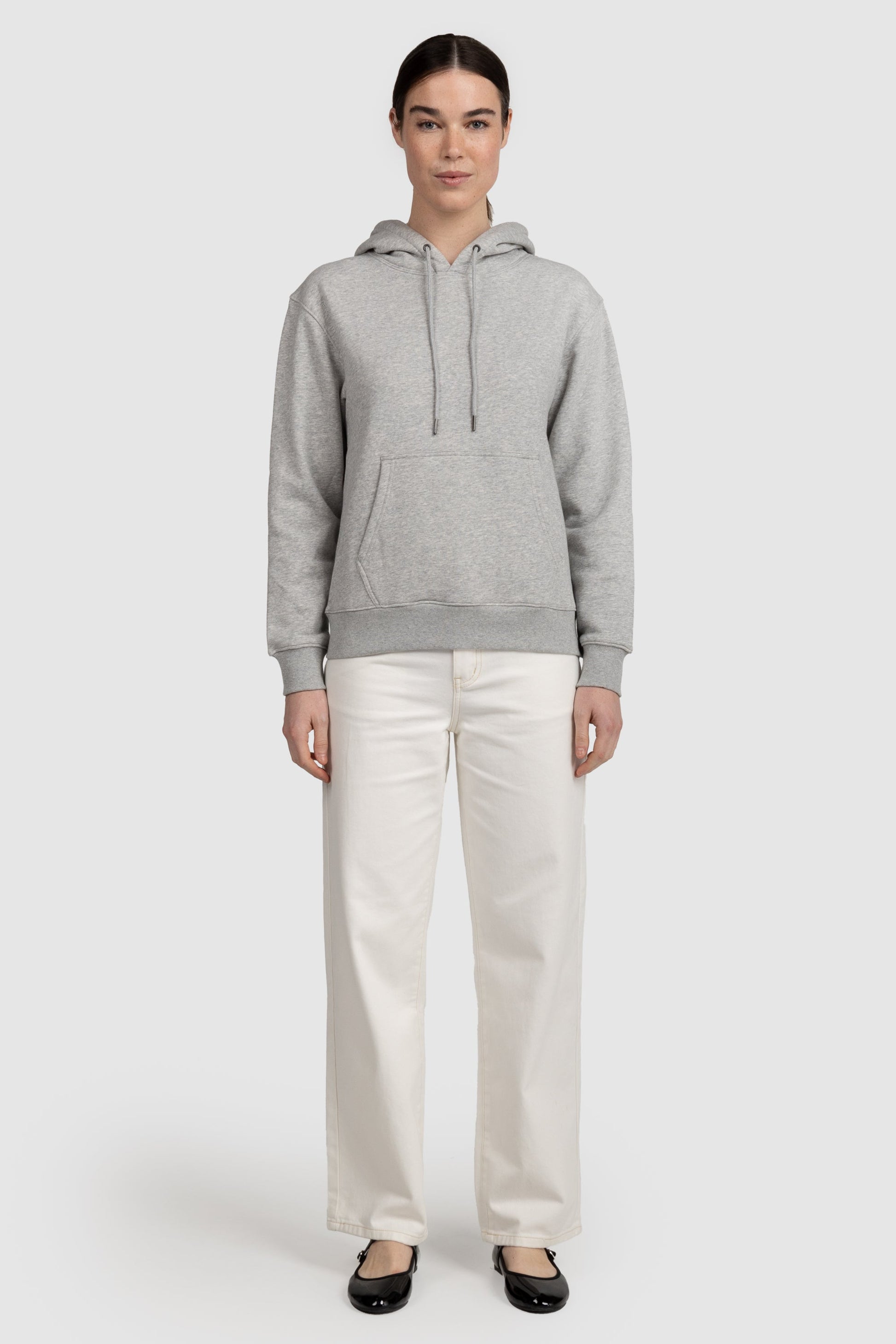 Unisex Fleece Drawstring Hoodie Grey Marle