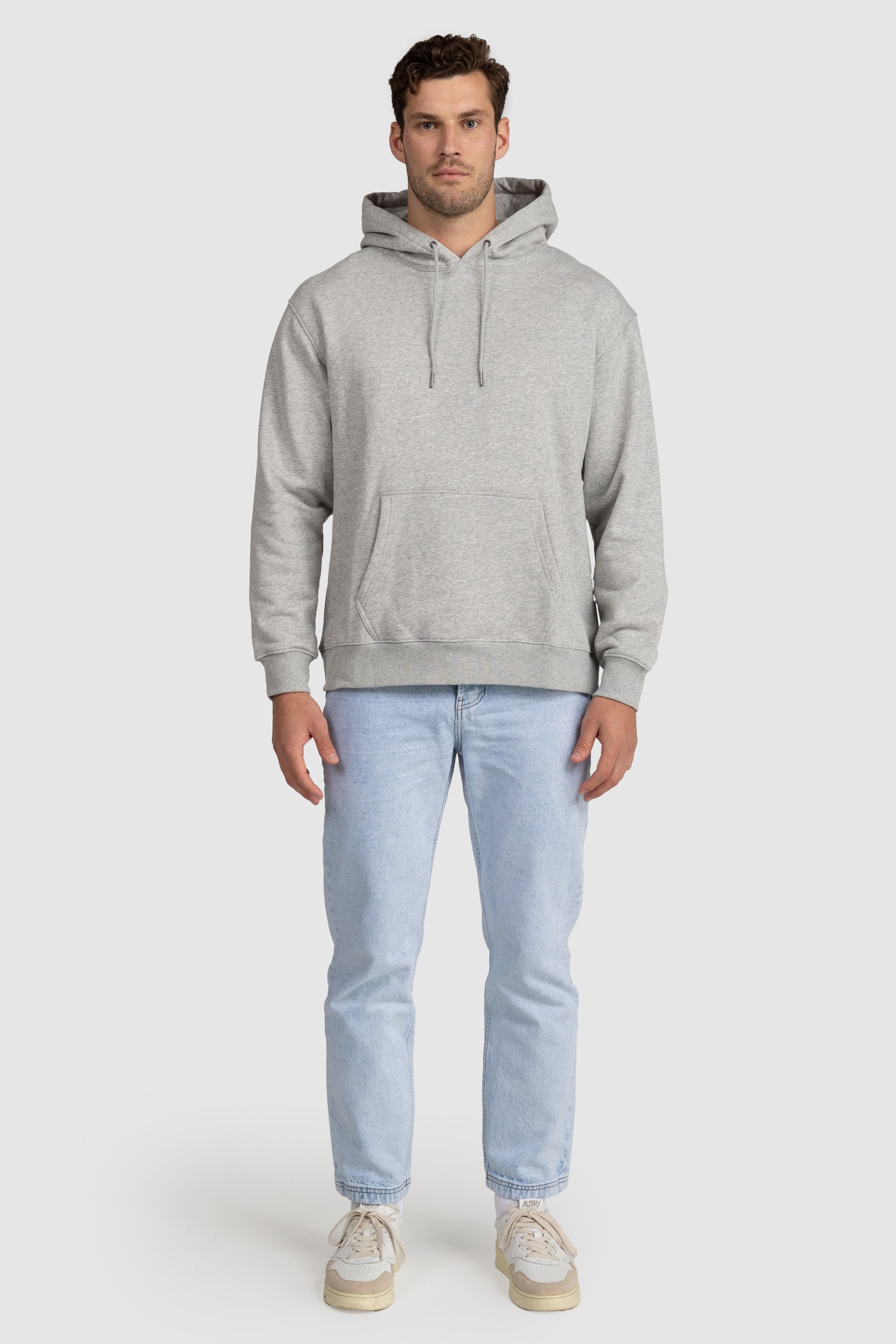 Unisex Fleece Drawstring Hoodie Grey Marle