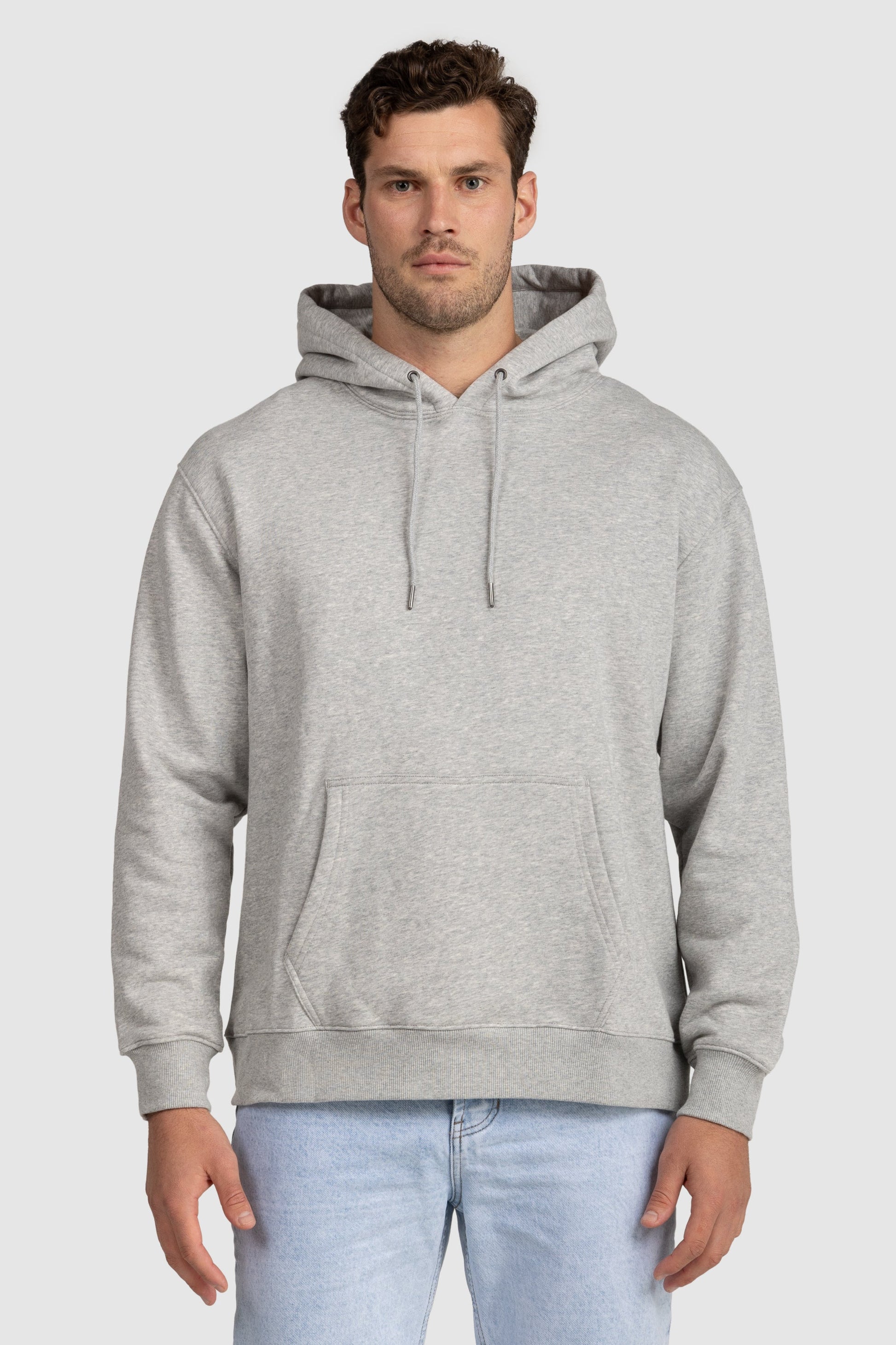 Unisex Fleece Drawstring Hoodie Grey Marle