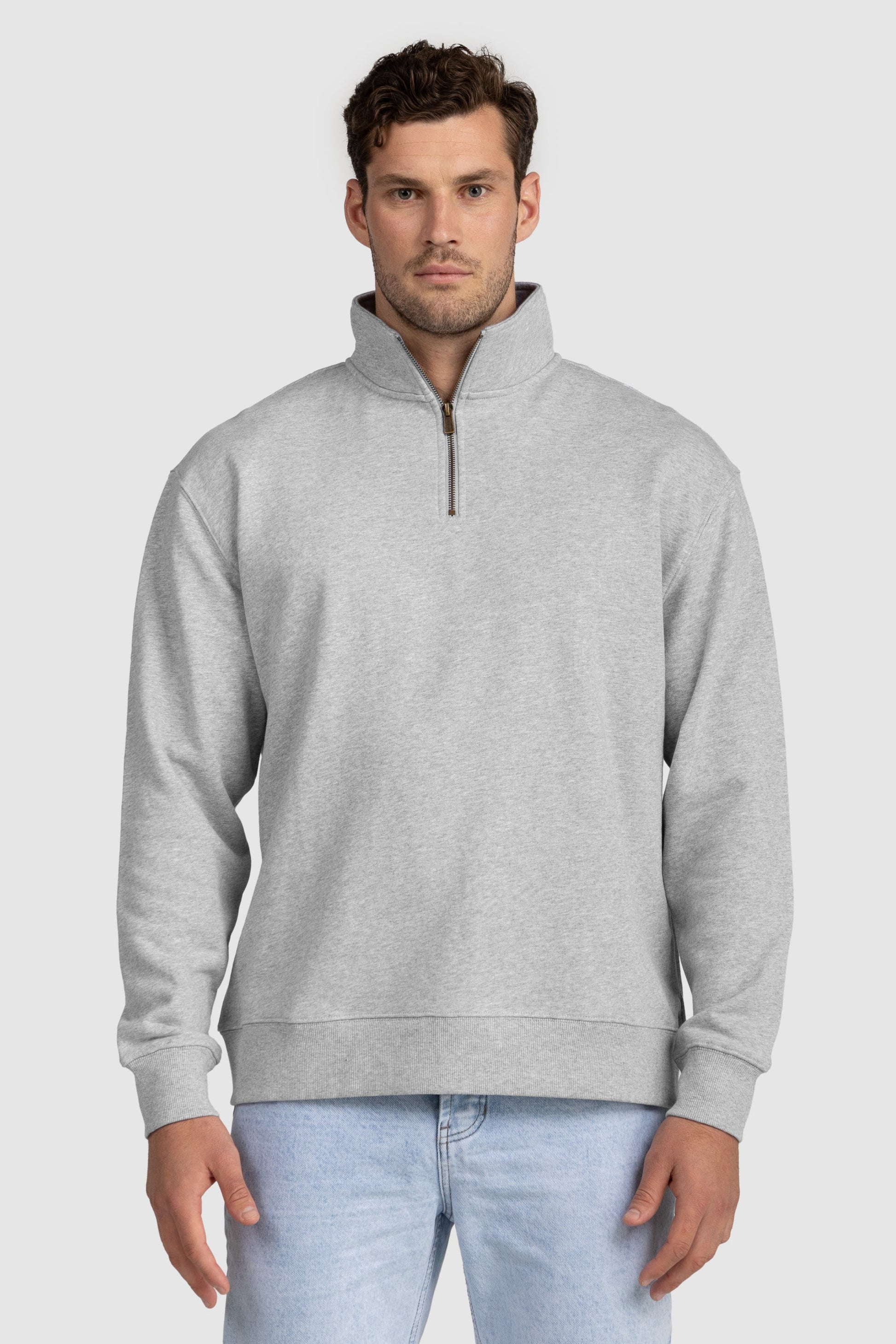 Unisex Quarter Zip Jumper Grey Marle