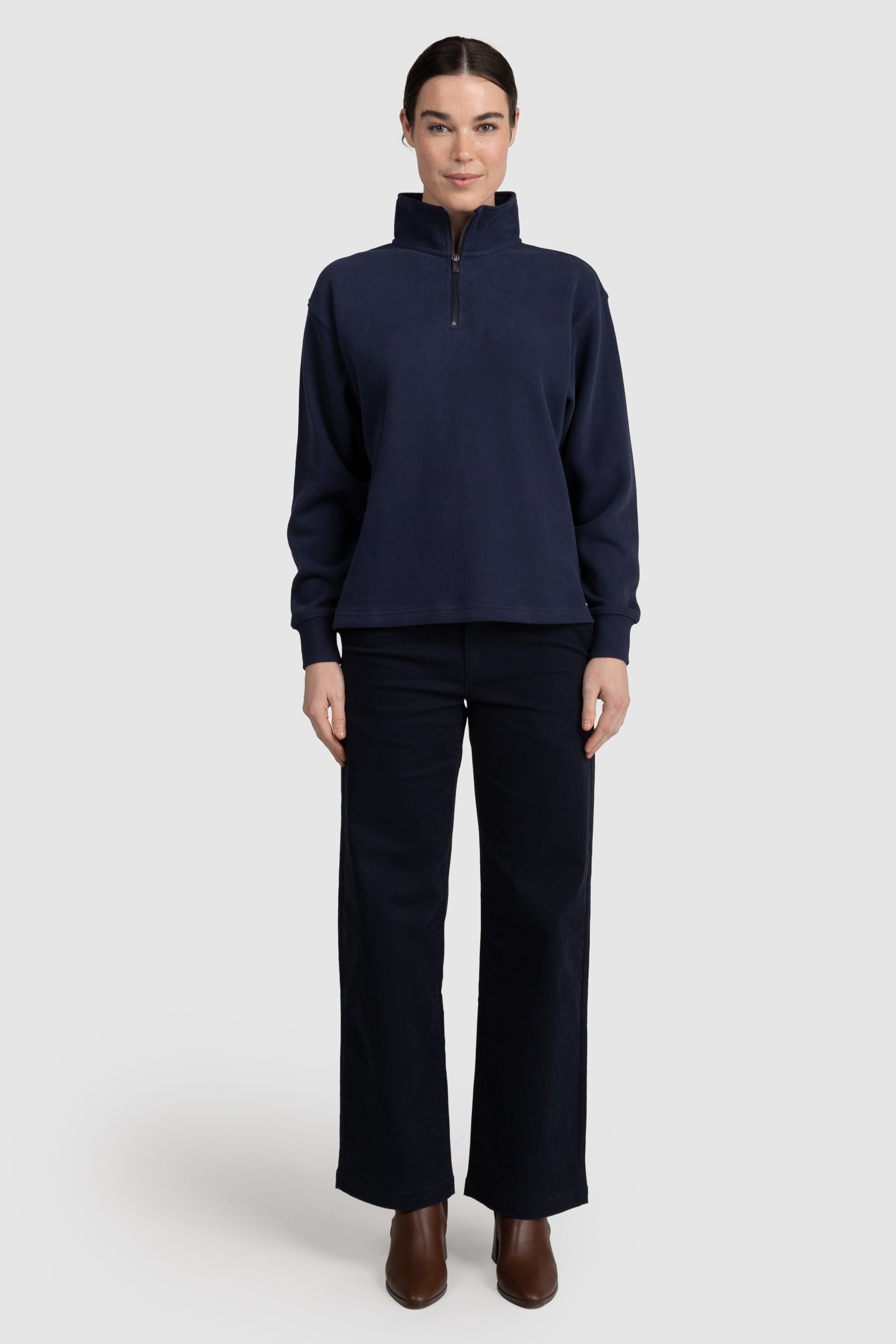 Womens Ribbed Quarter Zip Navy