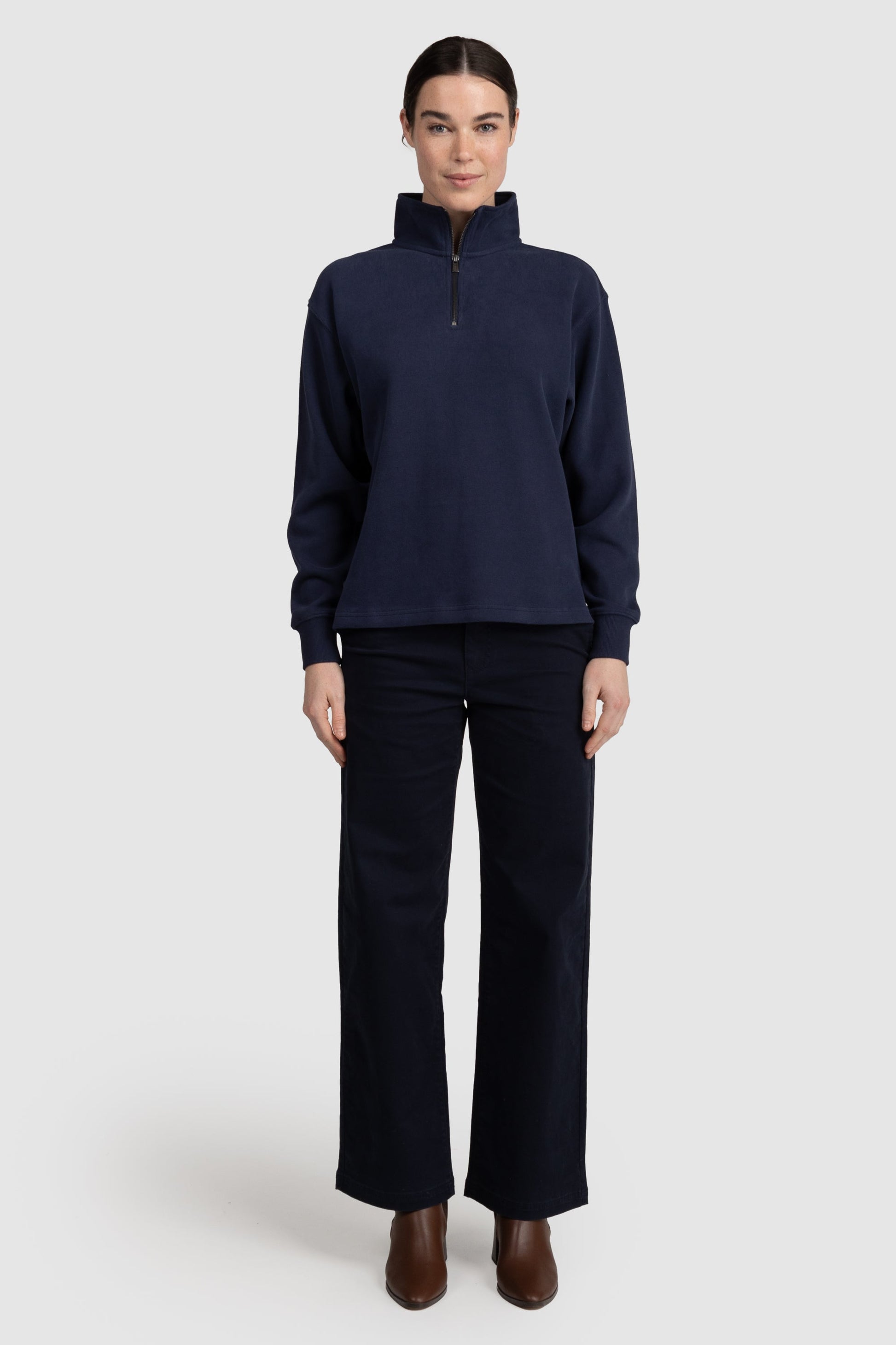 Womens Ribbed Quarter Zip Navy