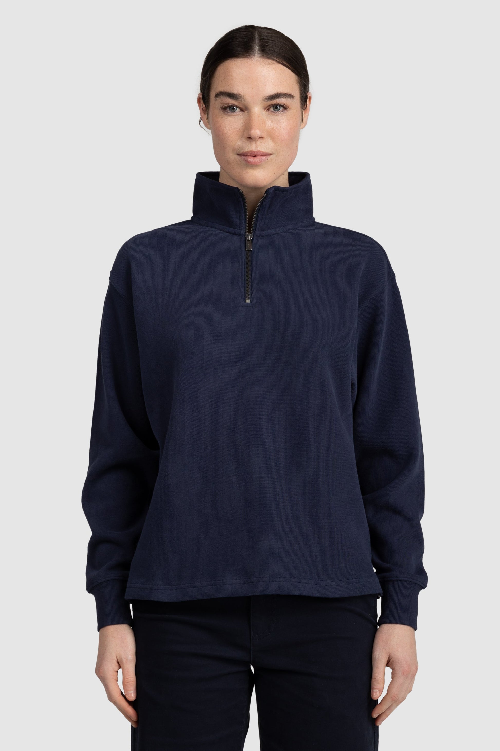 Womens Ribbed Quarter Zip Navy
