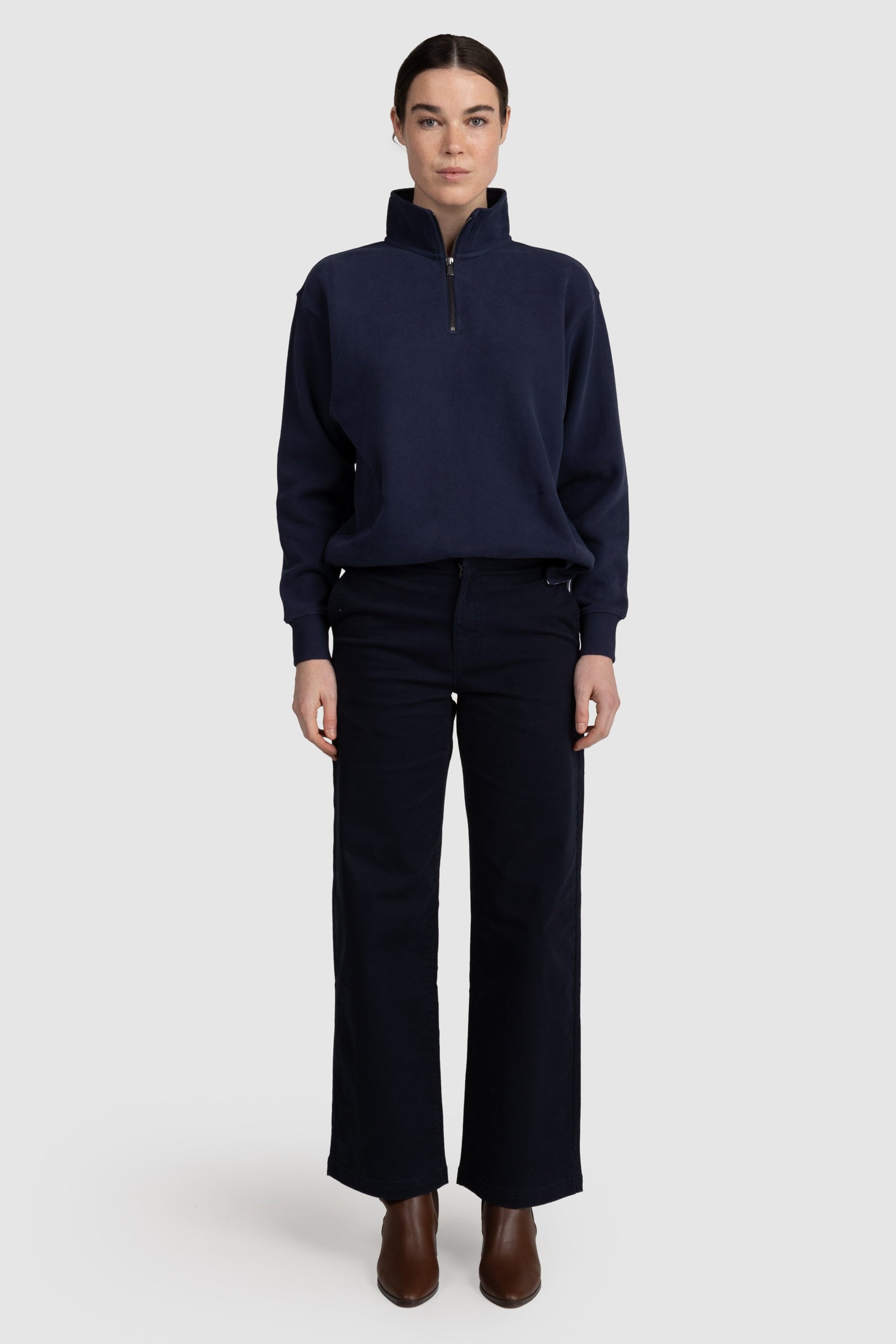 Womens Ribbed Quarter Zip Navy