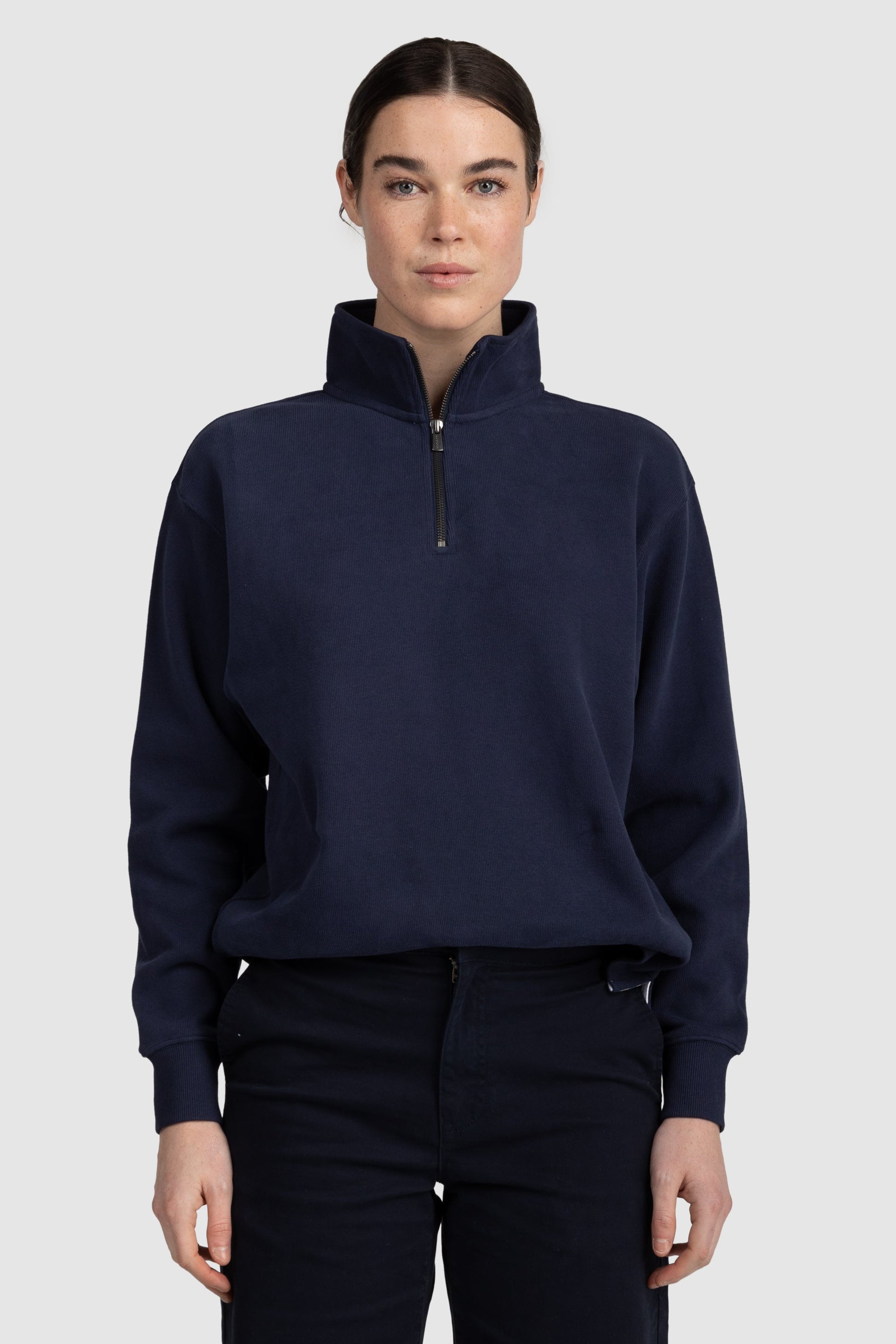 Womens Ribbed Quarter Zip Navy