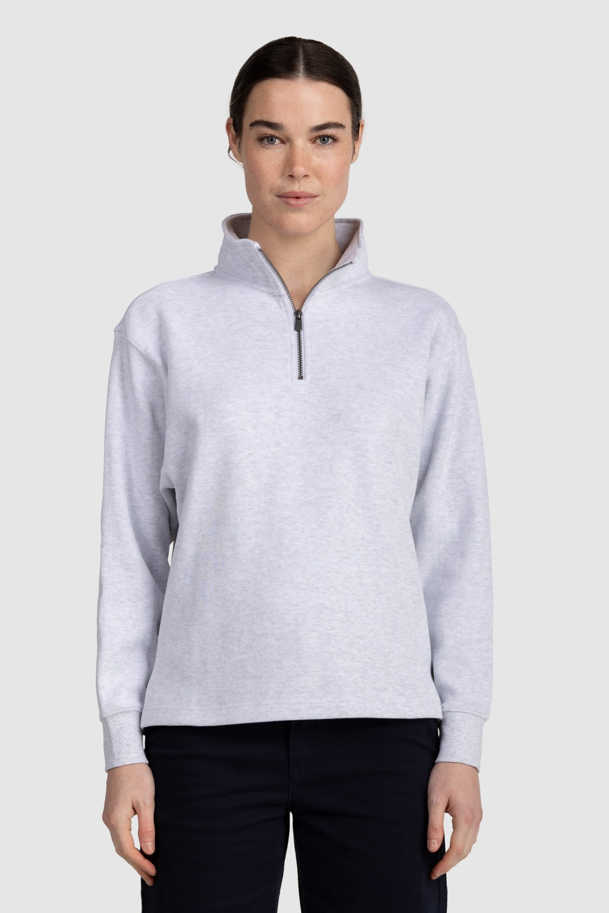 Womens Ribbed Quarter Zip White Marle