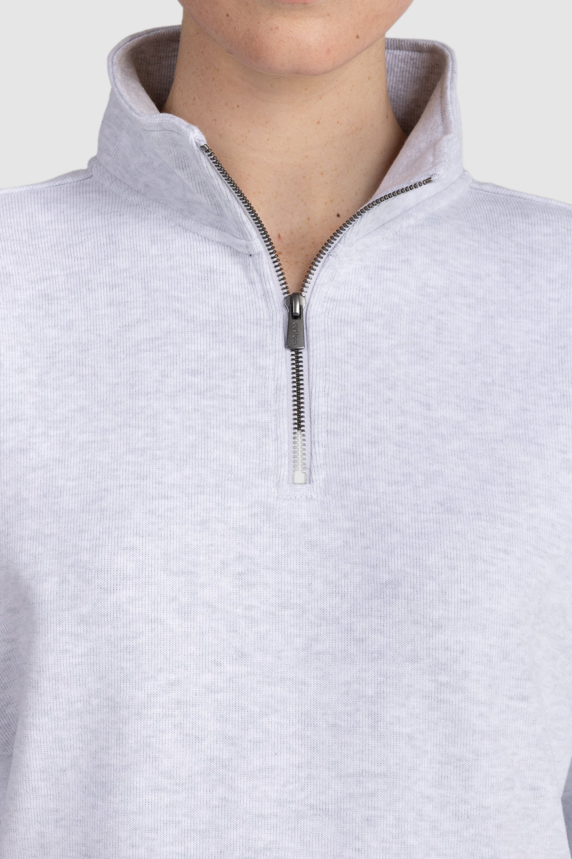 Womens Ribbed Quarter Zip White Marle