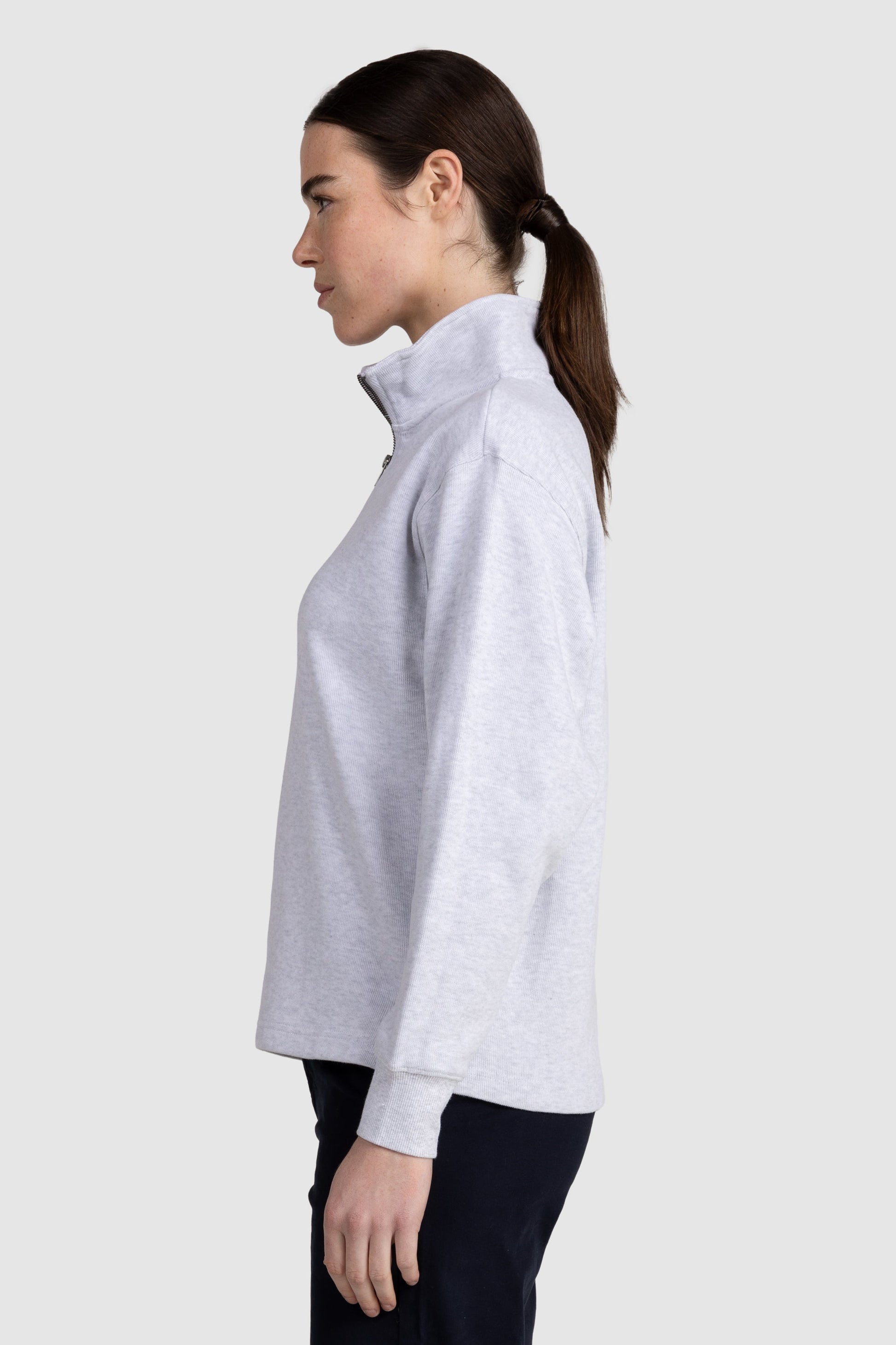 Womens Ribbed Quarter Zip White Marle