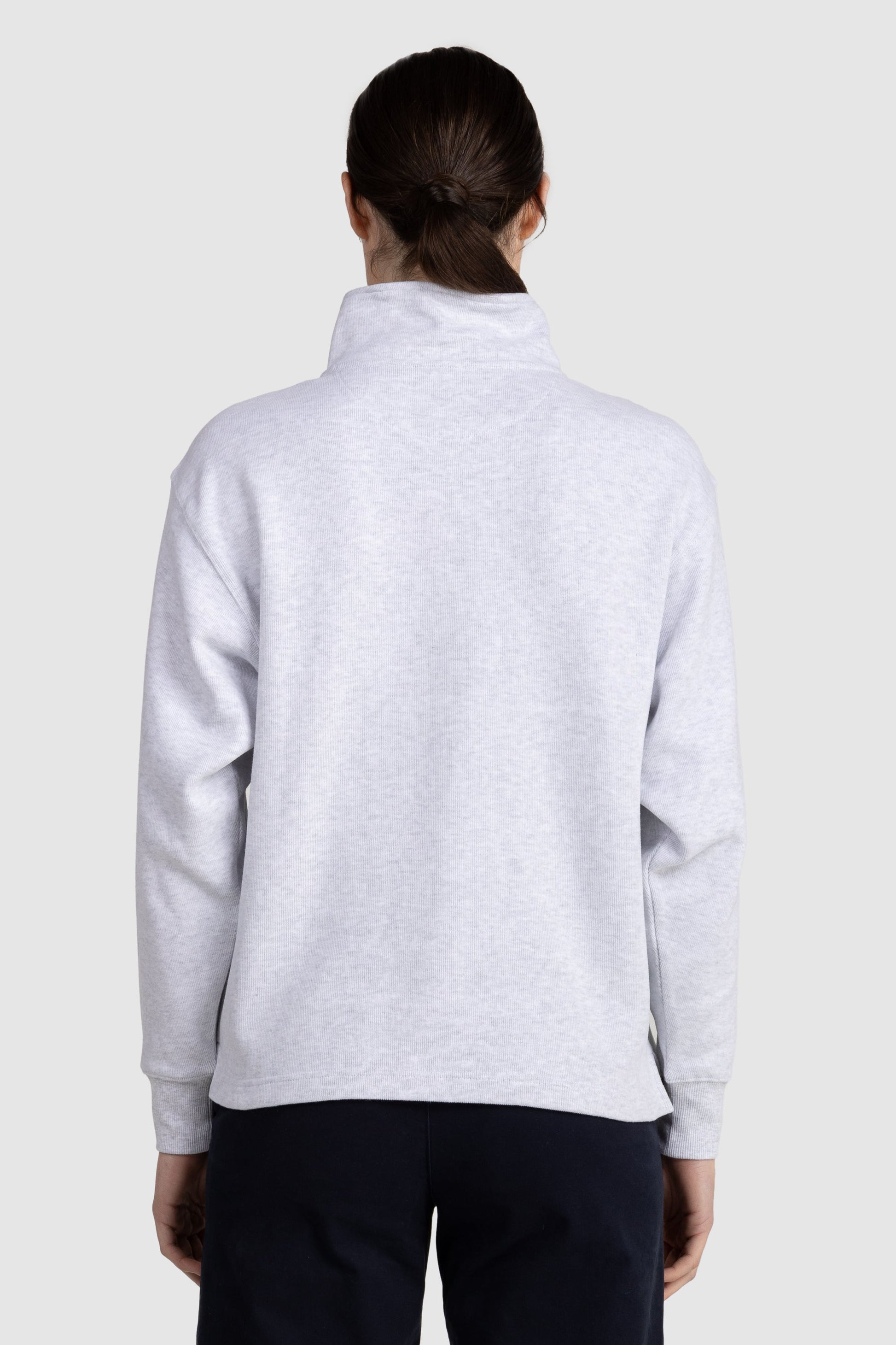 Womens Ribbed Quarter Zip White Marle