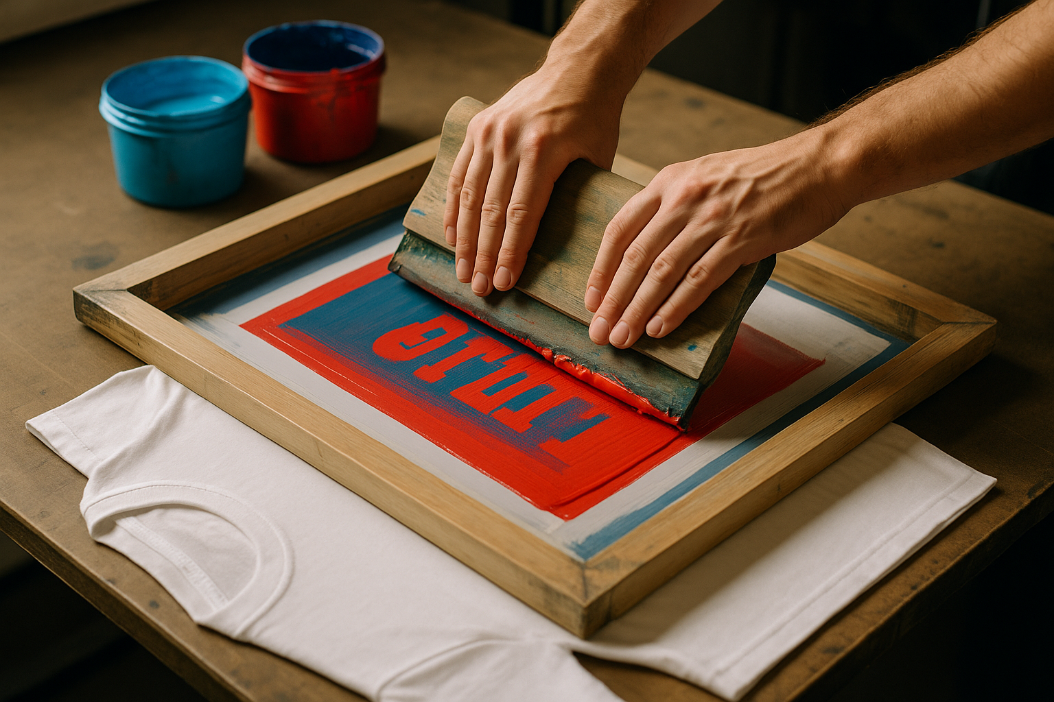 sorry I meant an actual image of a white t shirt being screen printed 